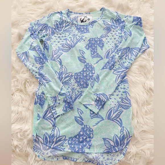 HIHO Blue and Green Floral Long Sleeve Top medium - Picture 1 of 4
